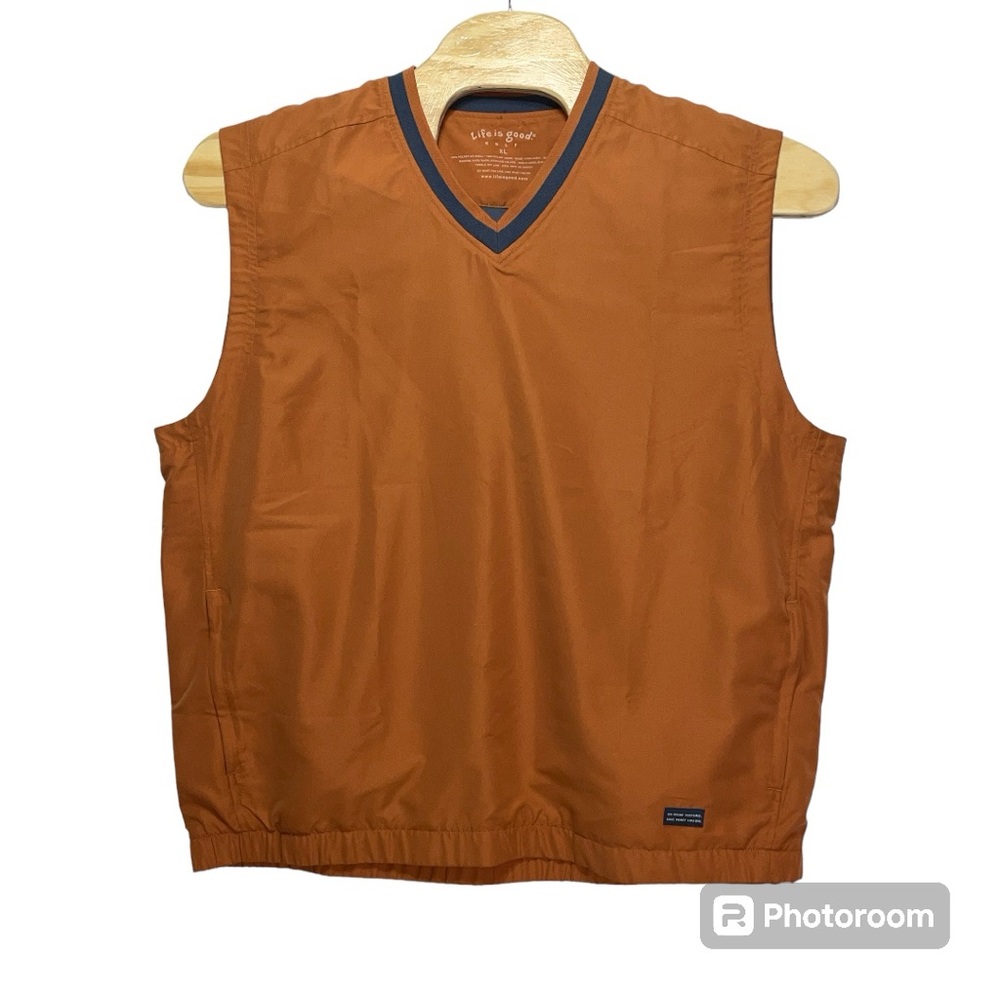 Life is Good Golf Vest Burnt Orange  Elastic Hem Zipper Pockets Men's Size XL